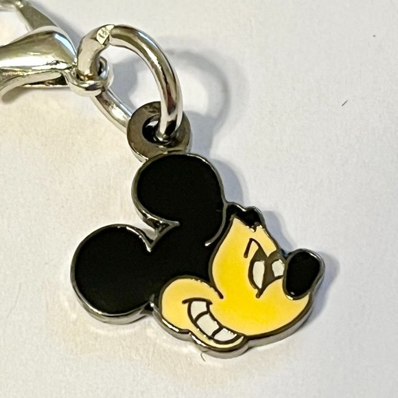 Vintage Mickey Mouse Clip Charm Bracelet Zipper Pull Backpack Purse Black Enamel - Picture 2 of 8